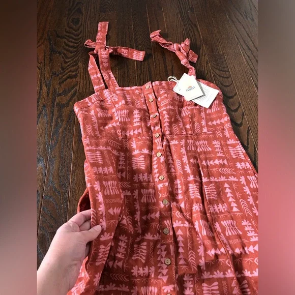 *NWT* Faherty Women's S Anna Kahalekulu Kendall Orange 100% Linen Maxi Sundress - Picture 6 of 16